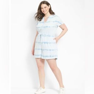Lane Bryant Short Sleeve Y Neck Tie Dye Chambray